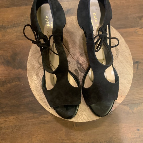 kate spade Shoes - Kate Spade Black Suede  Open Toe Heels